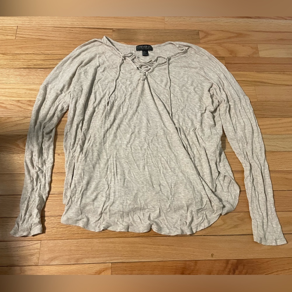 Forever 21+ Beige V-Neck Long Sleeve Top Size 0X